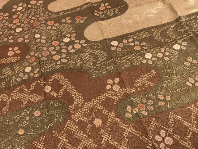 平和屋着物●訪問着 絞り 草花文 金彩 正絹 逸品 AABI1758fy