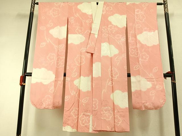 平和屋着物●振袖用長襦袢 袷 絞り 雲取り花文 正絹 逸品 AABI1759fy