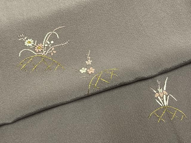 平和屋着物●訪問着 刺繍 草花文 金糸 正絹 逸品 AABI1777fy