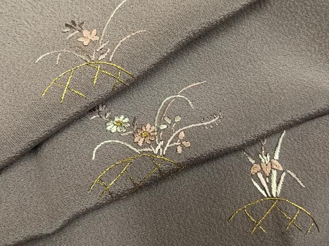 平和屋着物●訪問着 刺繍 草花文 金糸 正絹 逸品 AABI1777fy