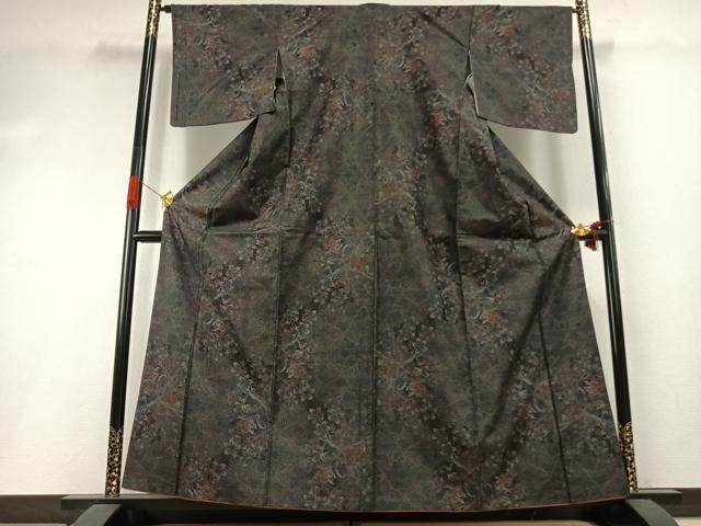 平和屋着物●本場大島紬 カタス9マルキ 枝花文 正絹 逸品 AABI1781fy