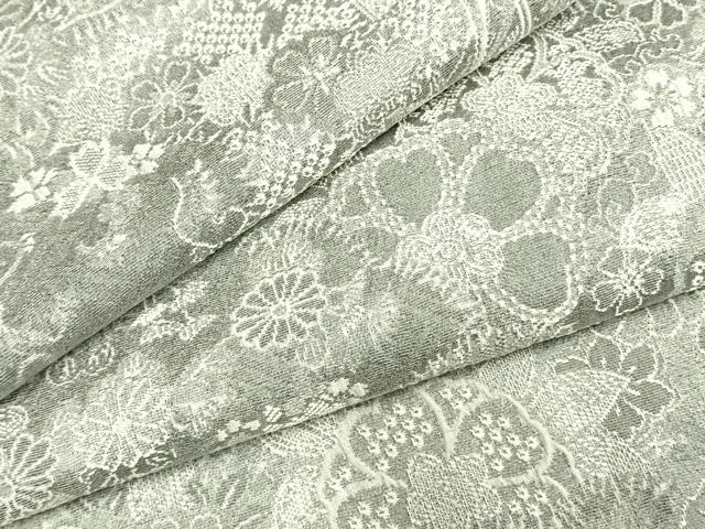 平和屋着物●山岡古都・古都染人 染織美術品 薬墨染 天目織 お召 草花文 反端付き 正絹 逸品 AABI1794fy