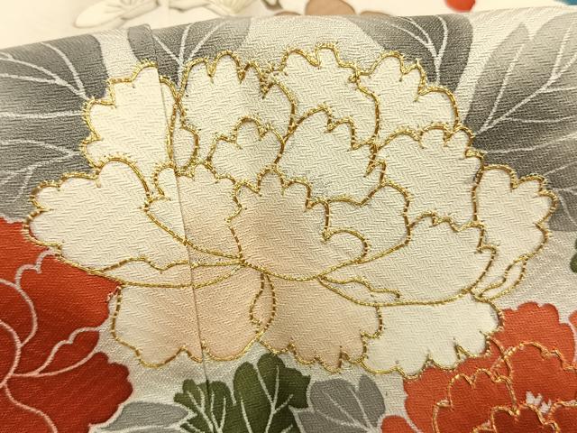 平和屋着物●訪問着 駒刺繍 花鳥文 金糸 金彩 ロング丈 正絹 逸品 AABI1796fy