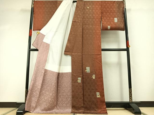 平和屋着物●訪問着 駒刺繍 色紙花文 暈し染め 金彩 正絹 逸品 未使用 AABI1797fy