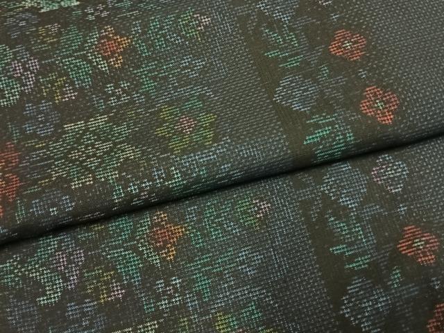 平和屋着物●本場大島紬 カタス7マルキ 草花文 正絹 逸品 未使用 AABI1798fy
