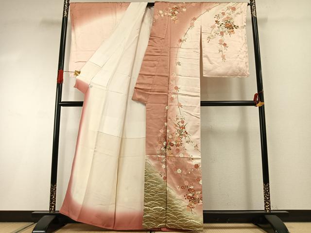 平和屋着物●十日町老舗ブランド 吉澤友禅 吾妻徳穂 訪問着 刺繍 草花文 暈し染め 金彩 鈴乃屋扱い 正絹 逸品 未使用 AABI1800fy
