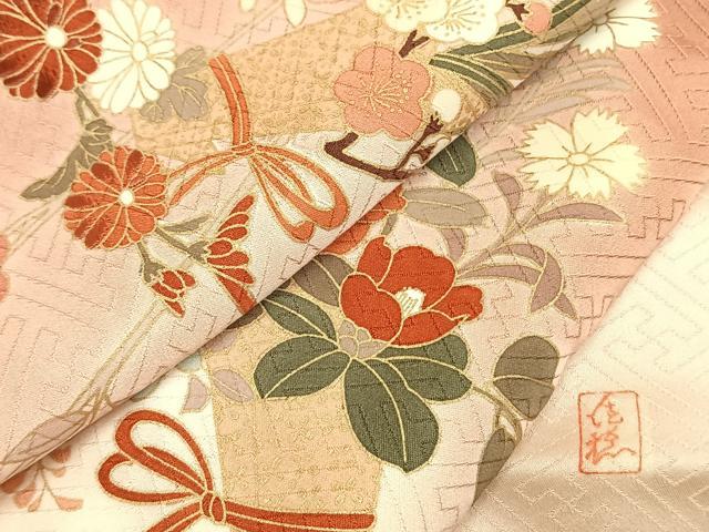 平和屋着物●十日町老舗ブランド 吉澤友禅 吾妻徳穂 訪問着 刺繍 草花文 暈し染め 金彩 鈴乃屋扱い 正絹 逸品 未使用 AABI1800fy