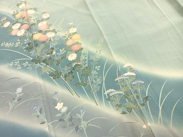 平和屋着物●訪問着 友禅 作家物 峰山 草花文 暈し染め 正絹 逸品 AABI1804fy