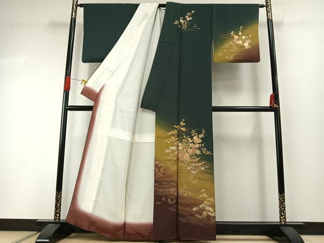平和屋着物●訪問着 草花文 暈し染め 金彩 正絹 逸品 AABI1806fy