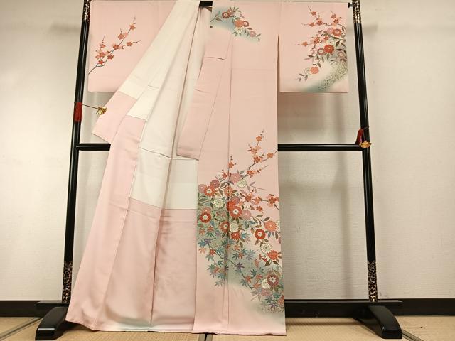 平和屋着物●訪問着 枝花文 暈し染め 金彩 正絹 逸品 AABI1809fy