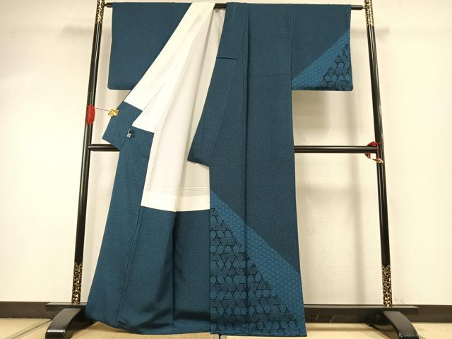 平和屋着物●訪問着 藍 籠目文 正絹 逸品 AABI1813fy