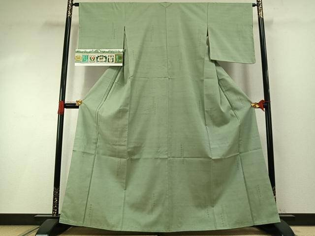 平和屋着物●結城紬 奥順 はたおり娘 飛び亀甲柄 薄萌葱色 証紙付き 正絹 逸品 未使用 AABI1817fy