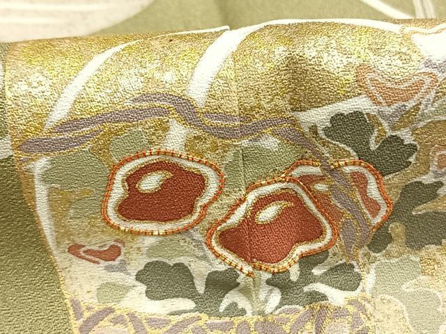 平和屋着物●訪問着 友禅 駒刺繍 草花文 金彩 正絹 逸品 未使用 AABI1820fy