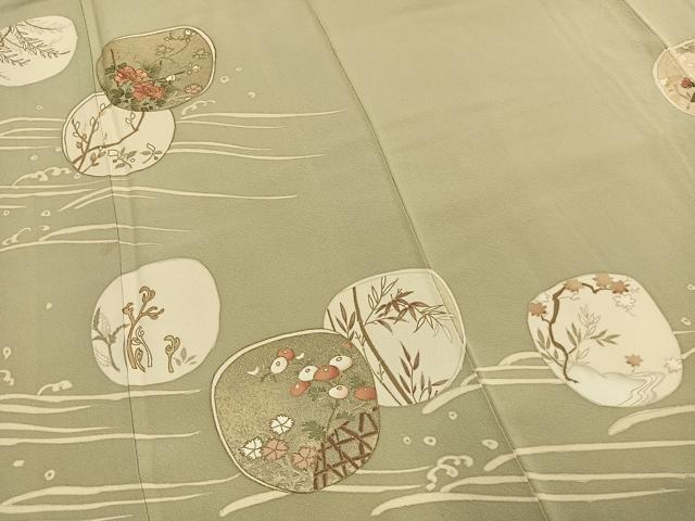 平和屋着物●訪問着 駒刺繍 草花文 金銀彩 銀座越後屋扱い 正絹 逸品 AABI1822fy