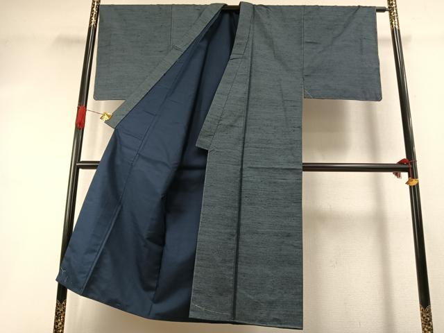 平和屋着物●男性 信州紬 アンサンブル 草木染 手織 反端付き 正絹 逸品 AABI1826fy