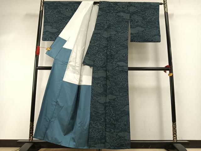 平和屋着物●結城紬 80亀甲 風景文 正絹 逸品 AABI1832fy