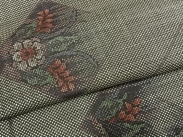 平和屋着物●本場大島紬 一元絣 草花文 正絹 逸品 未使用 AABI1848fy