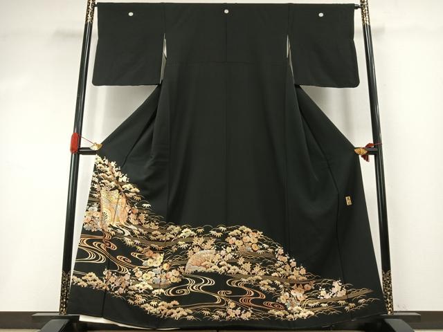 平和屋着物●金彩友禅 卓越技能者・名工・和田光正 黒留袖 松竹梅 御所車花文 金銀彩 正絹 逸品 未使用 AABI1850fy