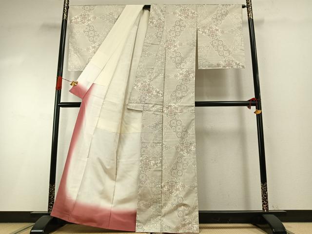 平和屋着物●本場大島紬 白大島 カタス7マルキ 切嵌花文 正絹 逸品 AABI1852fy