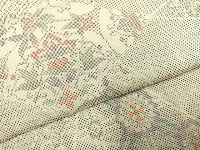 平和屋着物●本場大島紬 白大島 カタス7マルキ 切嵌花文 正絹 逸品 AABI1852fy