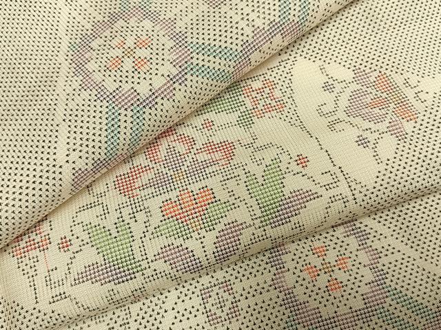 平和屋着物●本場大島紬 白大島 カタス7マルキ 切嵌花文 正絹 逸品 AABI1852fy