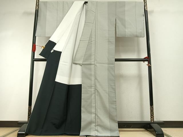 平和屋着物●お召 間道 ロング丈 正絹 逸品 AABI1855fy