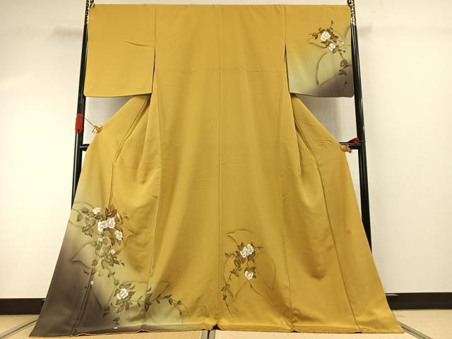 平和屋着物●京の匠日展作家 丹下雄介 訪問着 手描き 草花文 暈し染め 金彩 やまと誂製 ロング丈 正絹 逸品 AABI1859fy