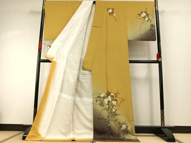 平和屋着物●京の匠日展作家 丹下雄介 訪問着 手描き 草花文 暈し染め 金彩 やまと誂製 ロング丈 正絹 逸品 AABI1859fy