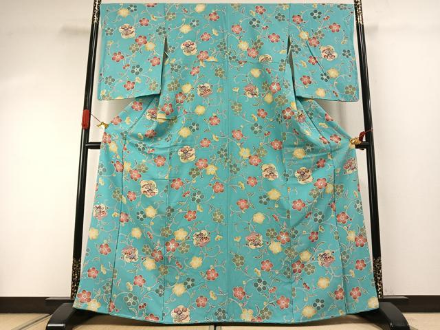平和屋着物●上質な小紋 型染め 花唐草文 正絹 逸品 未使用 AABI1863fy