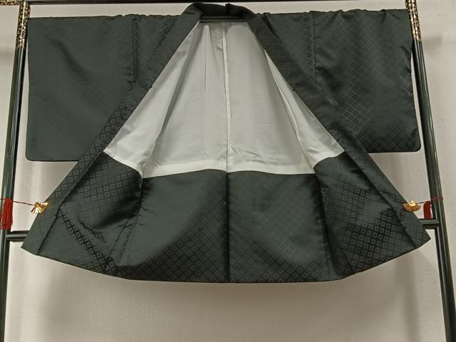 平和屋着物●男性 黒紋付 羽織セット 菱地紋 キングサイズ 洗える着物 AABI1866fy