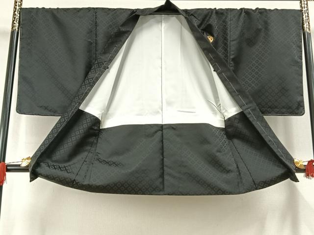 平和屋着物●男性 黒紋付 羽織セット 菱地紋 キングサイズ 洗える着物 未使用 AABI1868fy