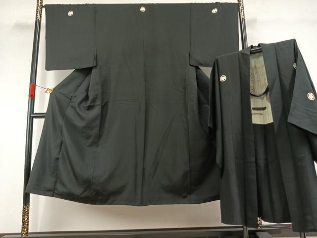 平和屋着物●男性 黒紋付 羽織セット 正絹 逸品 AABI1873fy