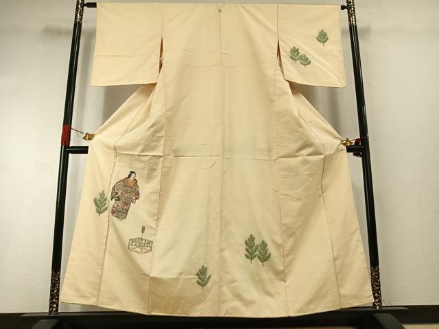 平和屋着物●京の名門・菱屋六右ェ門 紬 訪問着 刺繍 人物文 正絹 逸品 未使用 AABI1882fy