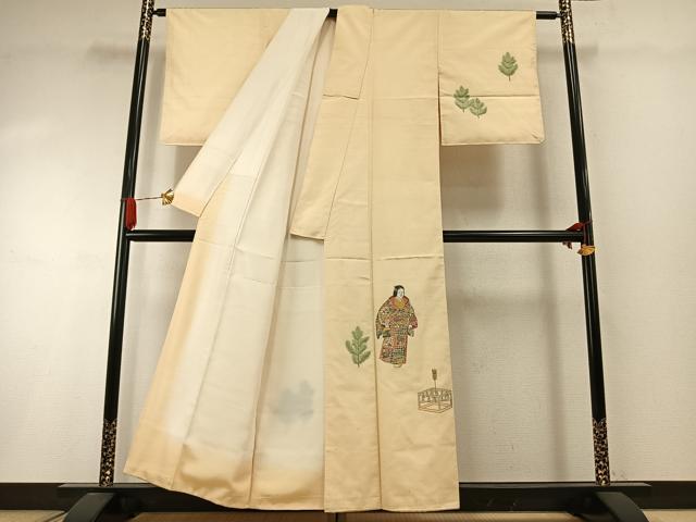 平和屋着物●京の名門・菱屋六右ェ門 紬 訪問着 刺繍 人物文 正絹 逸品 未使用 AABI1882fy