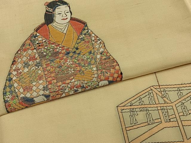 平和屋着物●京の名門・菱屋六右ェ門 紬 訪問着 刺繍 人物文 正絹 逸品 未使用 AABI1882fy