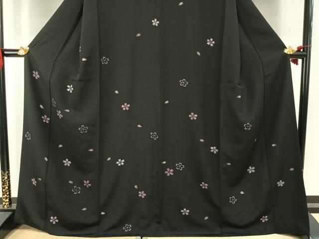平和屋着物●訪問着 夜桜 黒地 正絹 逸品 AABI1883fy