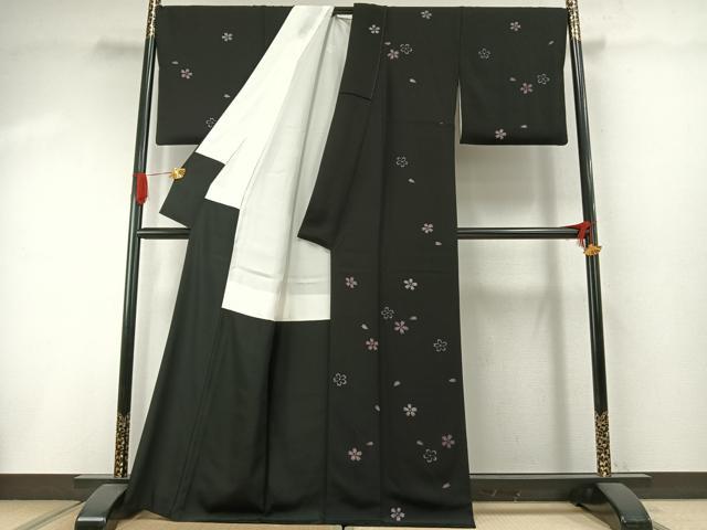平和屋着物●訪問着 夜桜 黒地 正絹 逸品 AABI1883fy