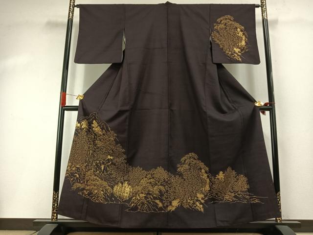 平和屋着物●訪問着 紬地 松竹梅 金彩 正絹 逸品 AABI1884fy
