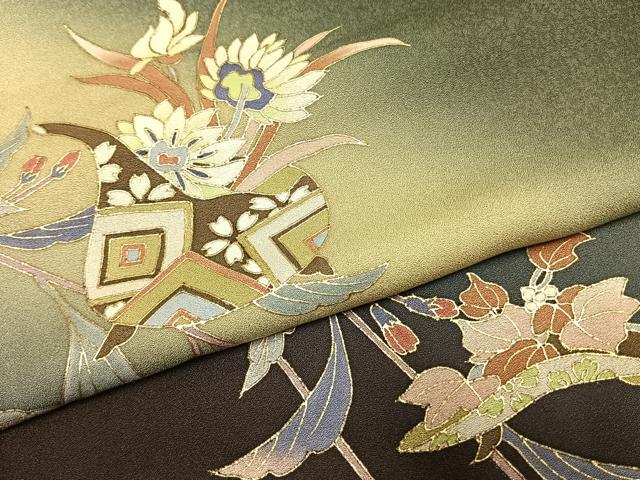 平和屋着物●友禅作家 城戸壇上 訪問着 枝花文 暈し染め 金彩 正絹 逸品 AABI1885fy