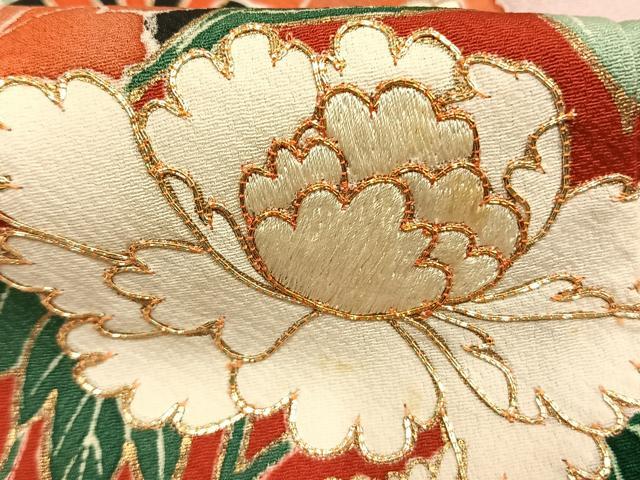 平和屋着物●豪華振袖 駒刺繍 御所車花文 金銀彩 正絹 逸品 AABI1887fy