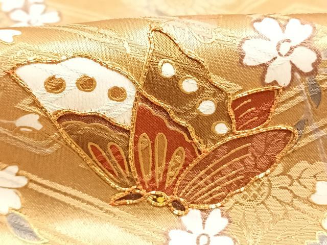平和屋着物●豪華振袖 駒刺繍 花蝶文 暈し染め 金彩 正絹 逸品 AABI1890fy