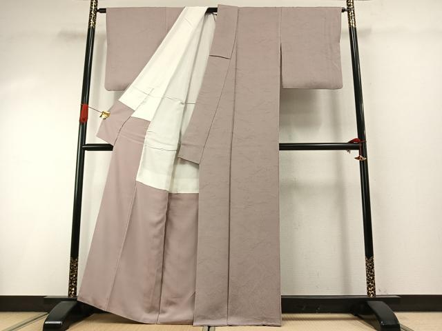 平和屋着物●上質な色無地 芝地紋 薄梅鼠色 正絹 逸品 AABI1892fy