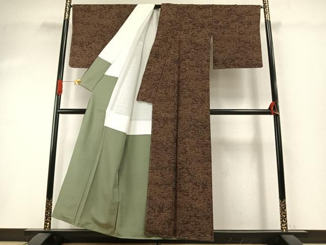 平和屋着物●小千谷紬 風景花文 正絹 逸品 未使用 AABI1895fy