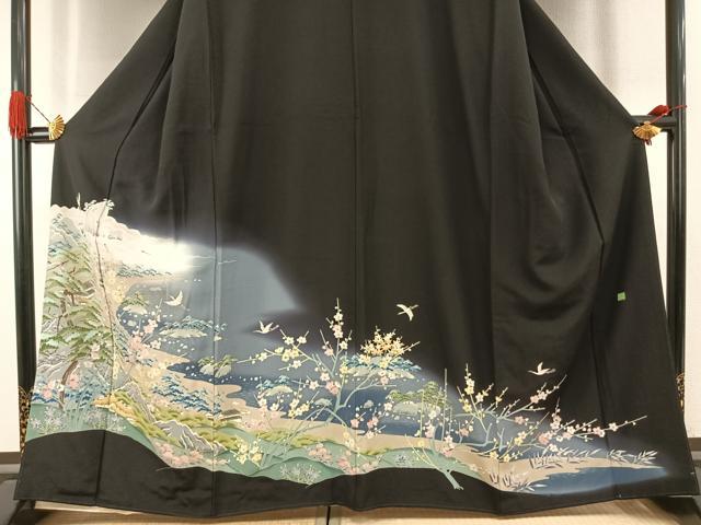 平和屋着物●本加賀友禅作家 小田美知代 黒留袖 風景花鳥文 正絹 逸品 AABI1900fy