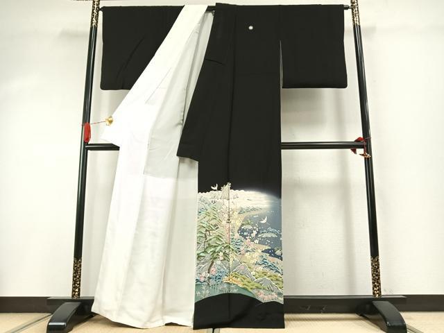 平和屋着物●本加賀友禅作家 小田美知代 黒留袖 風景花鳥文 正絹 逸品 AABI1900fy