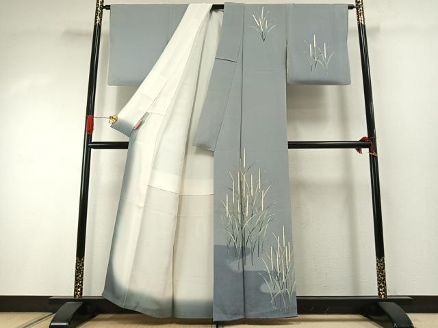 平和屋着物●訪問着 友禅 作家物 草花文 暈し染め 金彩 鬼しぼ縮緬 正絹 逸品 AABI1901fy