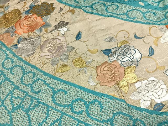 平和屋着物●豪華振袖 駒刺繍 絞り 薔薇 金銀彩 正絹 逸品 AABI1902fy