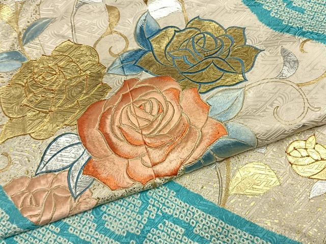 平和屋着物●豪華振袖 駒刺繍 絞り 薔薇 金銀彩 正絹 逸品 AABI1902fy