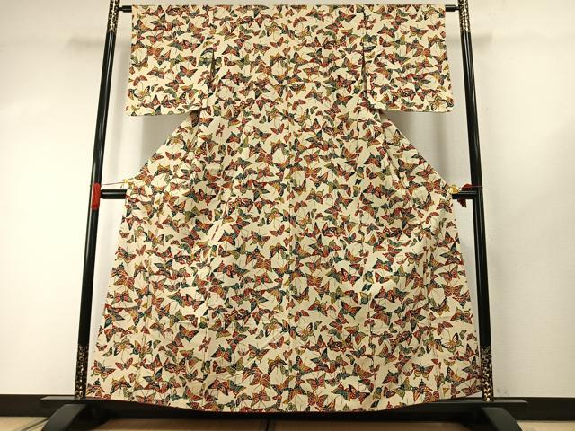 平和屋着物●上質な小紋 型染め 蝶尽くし 正絹 逸品 AABI1909fy
