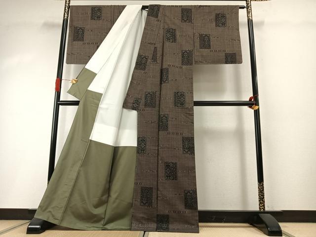 平和屋着物●本場大島紬 一元絣 色紙吉祥花文 正絹 逸品 未使用 AABI1915fy